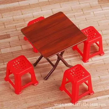 Ретро Мини Кухня Игрушечный Обеденный Стол Квадратный Стол Круглый Стол Табурет Кукольный Домик Маленький Орнамент Детский Игровой Домик