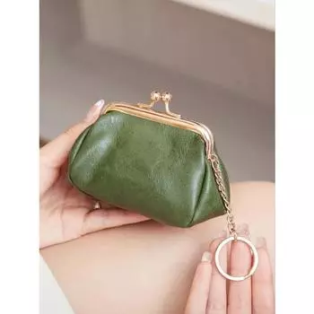 Retro mini lock clip coin purse, daily portable and cute handheld storage, solid color simple key bag