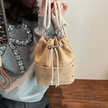 Ретро мини-сумки через плечо для женщин, замшевые, с заклепками, на одно плечо, на осень-зиму, простые, с ремешком, для карточек и телефона