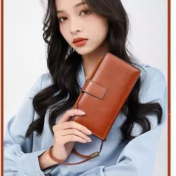 Ретро минималистский женский кошелек универсальный длинный большой карточный большой емкости монета сумка масло воск кожа многофункциональный ручная сумка