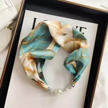 Ретро многофункциональный ленивый магнитный шелковый шарф с магнитной пряжкой с бриллиантами, маленький шарф-повязка на голову для женщин 57*13CM чернил синий