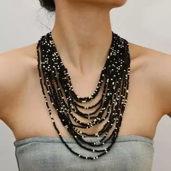 Ретро многослойное ожерелье из рисовых бусин, женская цепочка для свитера, осень и зима, высококачественное индивидуальное универсальное преувеличенное ожерелье синий