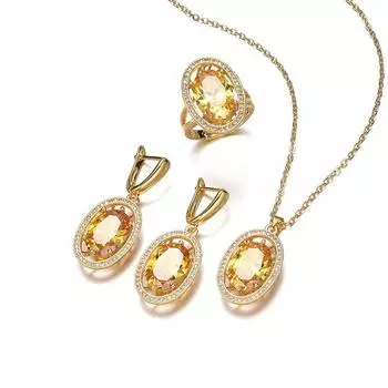 Ретро мода атмосферный драгоценный камень ожерелье серьги комплект ювелирных изделий из четырех предметов Open ring set