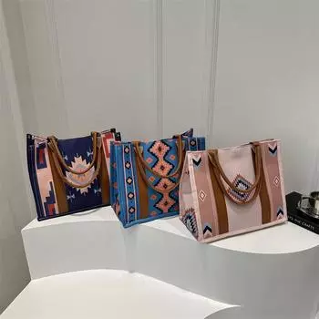 Ретро мода этнический стиль ручная сумка тоут летом новый контрастный цвет большая вместимость маленькая квадратная сумка одно плечо женская сумка