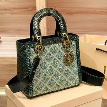 Ретро мода бриллиантовая женская сумочка изысканная сумка через плечо квадратная сумка крокодиловая текстура бриллиант бриллиант полная кожа