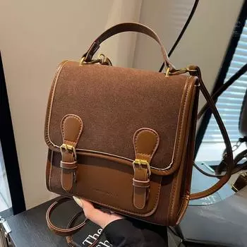 Ретро мода контрастный цвет рюкзак женская трендовая сумка студенческая повседневная женская сумка коричневый