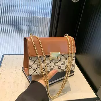 Ретро мода красивая цепочка маленькая квадратная сумка 2024 лето новая популярная простая индивидуальная сумка через плечо женская чёрный