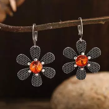 Ретро мода креативные цветочные женские серьги серебряный