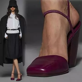 Ретро мода квадратный носок сандалии с закрытым носком высокие каблуки вечеринка свадьба ночной клуб женщины толстый каблук туфли-лодочки показы мод 34 вино красного