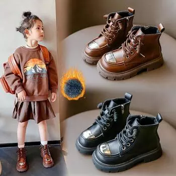 Ретро мода новые детские сапоги бархатные теплые детские сапоги на мягкой подошве короткие сапоги хлопковые туфли 26 yards inner length 15.5cm темно-коричневого