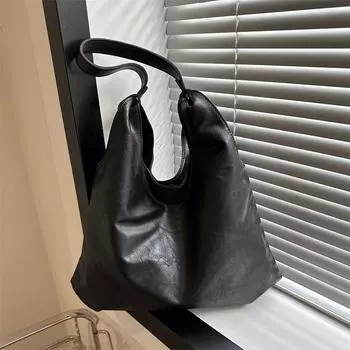 Ретро мода однотонный цвет большой емкости 2024 новый осень и зима повседневная простая сумка через плечо подмышкой женская темно-коричневого