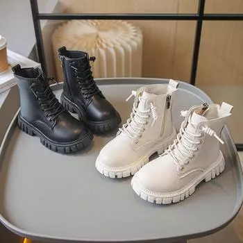 Ретро мода осень и зима новые кожаные одинарные ботинки для девочек детские короткие ботинки на мягкой подошве детские ботинки в британском стиле 26 yards/inner length cm