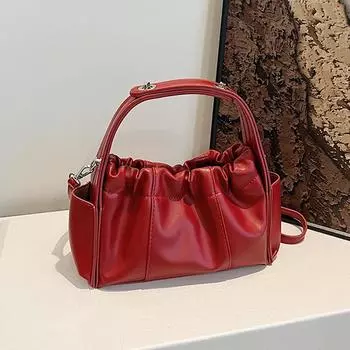 Ретро мода плиссированная сумка-ведро корейские женские универсальные сумки через плечо на одно плечо темпераментные красные свадебные сумки