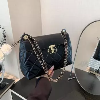 Ретро мода простая маленькая квадратная сумка через плечо 2024 новая изысканная маленькая ароматная легкая роскошная сумка-мессенджер с бриллиантовой цепочкой чёрный