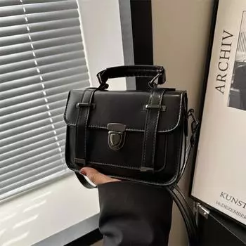 Ретро мода простая однотонная сумка 2024 ранняя весна новая универсальная сумка через плечо маленькая квадратная сумка женская чёрный