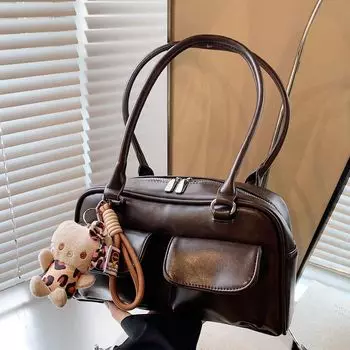 Ретро мода ручная сумка тоут женская осенняя приливная большая вместительная сумка через плечо премиум-ощущение подмышечная сумка no pendant коричневый