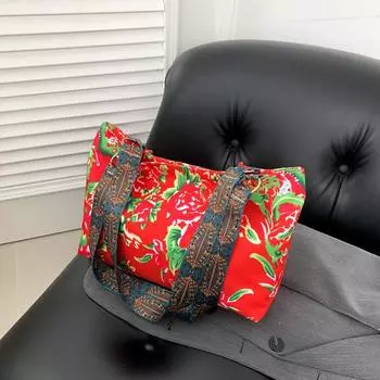 Ретро-мода Северо-Восточный большой цветок женские сумки Guochao Новые повседневные универсальные сумки-мессенджеры Текстурированные сумки большой вместимости красный