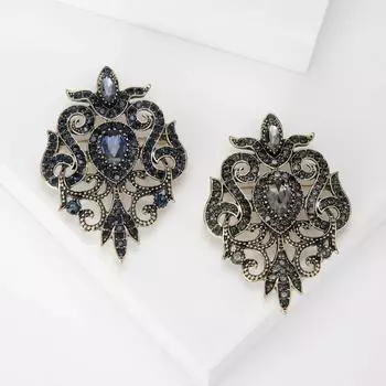 Ретро мода сплав полые барокко геометрические стеклянные стразы брошь, изысканный темперамент ювелирные изделия воротник булавка