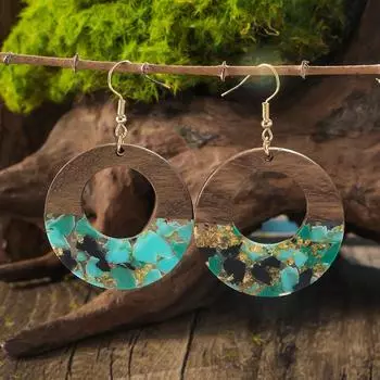 Ретро мода сращивание висячие серьги контрастные цвета круглые серьги синий