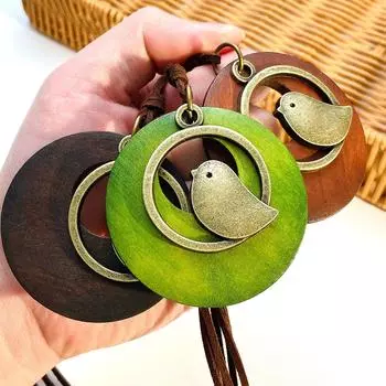 Ретро мода тренд этнический стиль деревянная птица кулон ожерелье подвеска веревка длинная свитер цепь 1 pcs