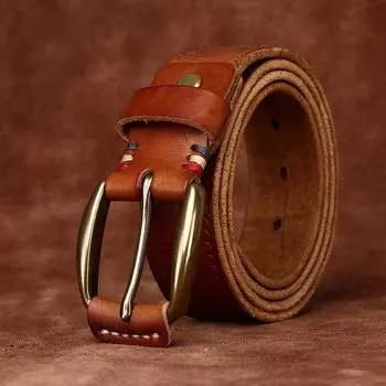 Ретро мода тренд универсальный медная пряжка натуральная кожа ремень мужской первый слой коровья кожа старый плиссированный джинсовый ремень мужской 100cm