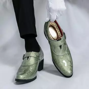 Ретро мода зеленые мужские туфли большого размера 46 на высоком каблуке кожаные туфли мужские свадебные туфли с острым носком для мужчин Zapatos Hombre 38