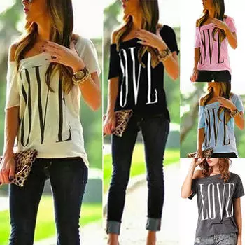 Ретро мода женская сексуальная с открытыми плечами с коротким рукавом повседневная футболка блузка L чёрный