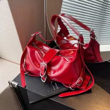 Ретро мода женская сумка через плечо поясной дизайн однотонный подмышечный кошелек и сумочка 26x14x10 cm чёрный