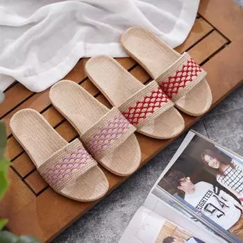 Ретро мода женские домашние тапочки из льна 35 красный