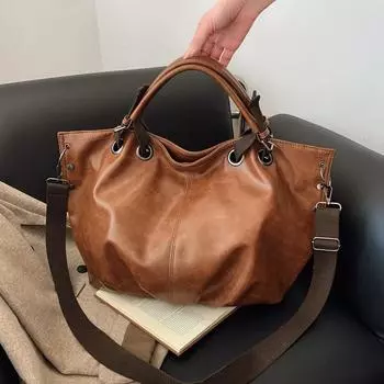 Ретро-модная плиссированная сумка-тоут для женщин, новая вместительная сумка для работы и регулярных поездок, высококачественная универсальная сумка через плечо коричневый