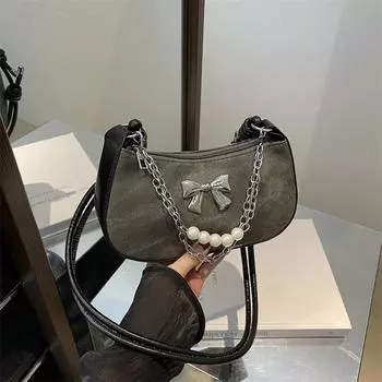 Ретро модная сумка-пельмень женская осенняя простая универсальная сумка через плечо Niche Bow Chain Messenger Bag серый