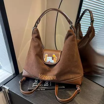 Ретро модная сумка-тоут женская осенняя простая повседневная большая вместительная сумка-рюкзак, высококачественная сумка подмышкой коричневый