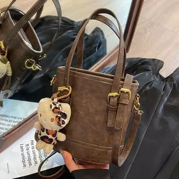 Ретро модная сумка-ведро женская осенняя приливная сумка на одно плечо с косым креплением High Sense Simple сумка через подмышку no pendant коричневый