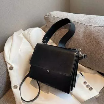 Ретро модная женская деловая сумка с двойным ремешком, однотонная сумка из искусственной кожи через плечо, роскошная сумка-тоут 25x20x11cm чёрный
