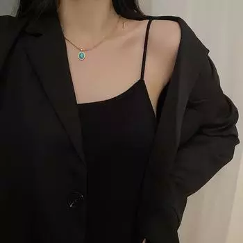 Ретро-модное ожерелье с подвеской из синего драгоценного камня, универсальное простое ожерелье из титановой стали, ювелирные изделия для девочек