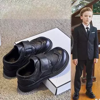 Ретро модные детские кожаные туфли на мягкой подошве для мальчиков черного цвета в британском стиле 26 чёрный