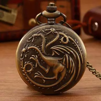 Ретро модные мужские карманные часы Классические мужские часы Винтаж Трехглавый дракон Дизайн Ожерелье Подвеска Кварцевые карманные часы
