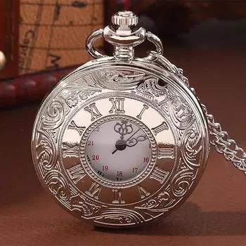 Ретро модные мужские карманные часы, повседневные мужские полые дизайнерские серебристые кварцевые часы, идеальный выбор для подарков мужчинам