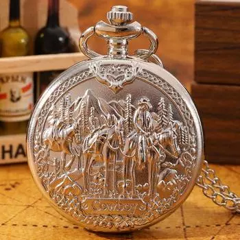 Ретро модные мужские серебристые карманные часы, винтажный ковбойский дизайн с узором ожерелье Pendan кварцевые карманные часы, подарки для мужчин