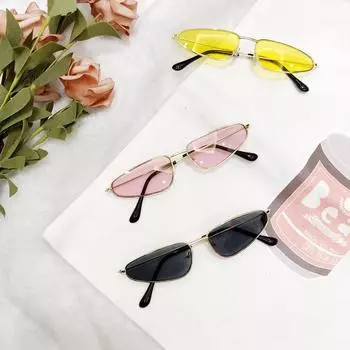 Ретро модные мужские солнцезащитные очки «кошачий глаз» в металлической оправе, маленькие треугольные анти-УФ-прозрачные солнцезащитные очки для женщин жёлтый