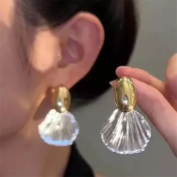 Ретро модные персональные серьги с металлическим корпусом в виде ракушки, роскошные темпераментные серьги для женщин и девочек, подарочные ювелирные изделия 1Pair