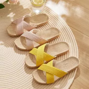 Ретро-модные женские льняные тапочки на плоской подошве 35 серебряный серый