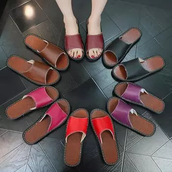 Ретро модные женские тапочки из натуральной кожи 35 красный