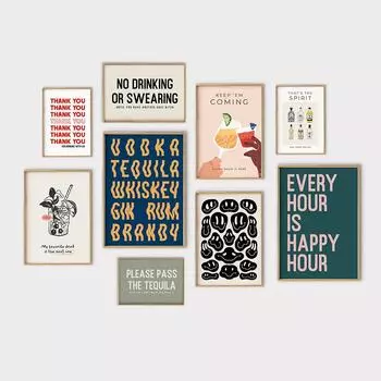 Ретро Модный Бар Коктейль Красочный Плакат с Цитатой Современное Настенное Искусство Keep Em Coming Печать Абстрактная Картина на Холсте Декор Гостиной 21x30cm No Framed