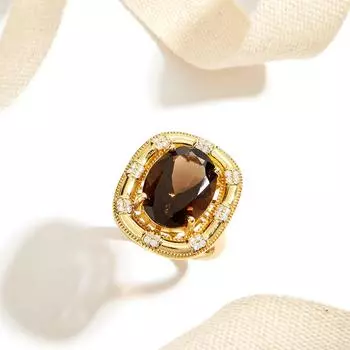 Ретро-модный дизайн, натуральный дымчатый кварц, большой драгоценный камень, стерлинговое серебро, кольцо, легкая роскошь, изящная женская одежда для юбилея и банкета US RING SIZE:7# коричневый