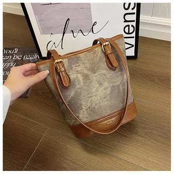 Ретро Модный Мессенджер Модный Цветовой Блок Повседневный Ведро Большой Вместимости На Одно Плечо Под Мышку Женский коричневый