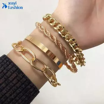 Ретро модный многослойный золотой браслет-цепочка, креативный набор браслетов, женские ювелирные аксессуары