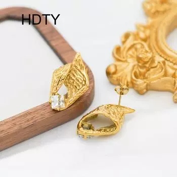 Ретро-модный нишевый дизайн нестандартные серьги-гвоздики в форме раковины с титановым покрытием из стали 18-каратного золота с цирконием легкие роскошные серьги золотой