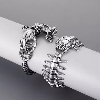 Ретро модный преувеличенный черный масляный череп из крокодиловой титановой стали мужской браслет