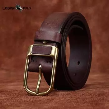 Ретро Модный Тренд Мужской Ремень Натуральная Кожа Пряжка-Пин Молодежный Первый Слой Чистая Воловья Кожа Повседневный Ремень 100cm кофейный